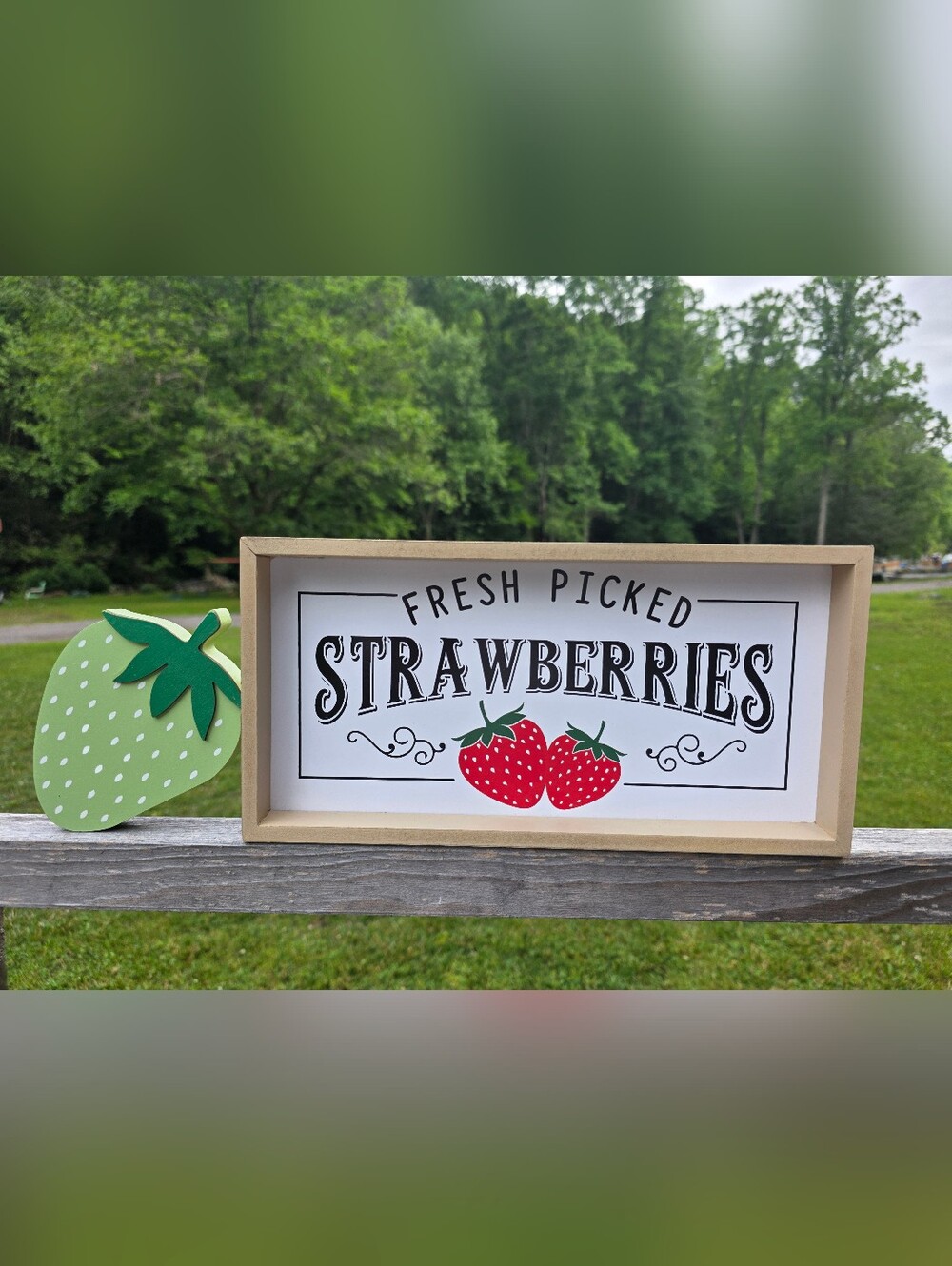Fresh Picked Strawberries Garden Sign Picture Wood Strawberry Sign Plaque